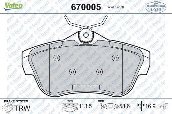 VALEO 670005 Arka Fren Balatasi Fiat Scudo 07>/Peugeot Expert Tepee 07>/Citroen Jumpy 07>
